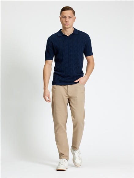 Short Sleeve Wave Texture Polo in Dark Navy
