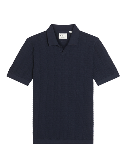 Short Sleeve Wave Texture Polo in Dark Navy