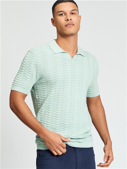 Short Sleeve Wave Texture Polo in MINT