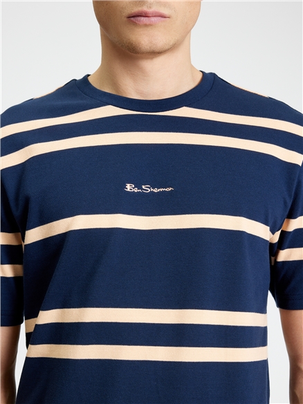 Pique Stripe Tee in Dark Navy