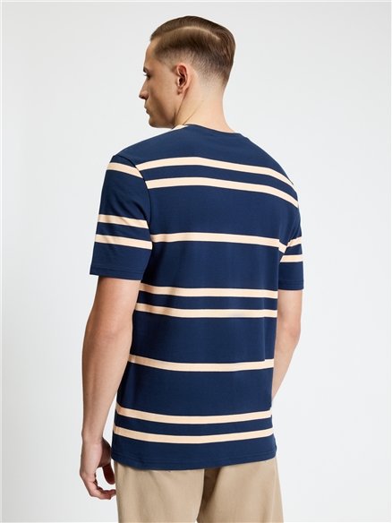 Pique Stripe Tee in Dark Navy