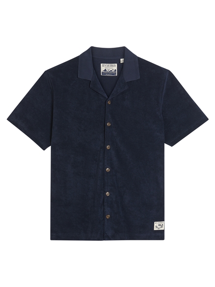 Short Sleeve Towelling Button Through Shirt in Dark Navy