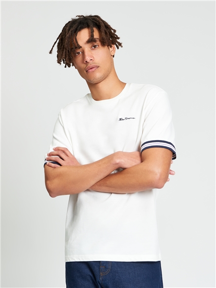 Pique Tipped Tee in Snow White