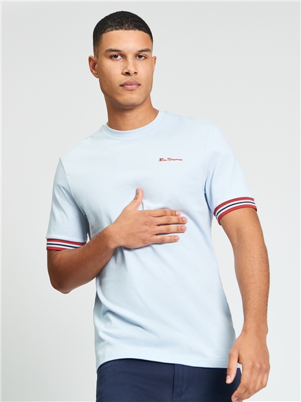 Pique Tipped Tee in Powder Blue