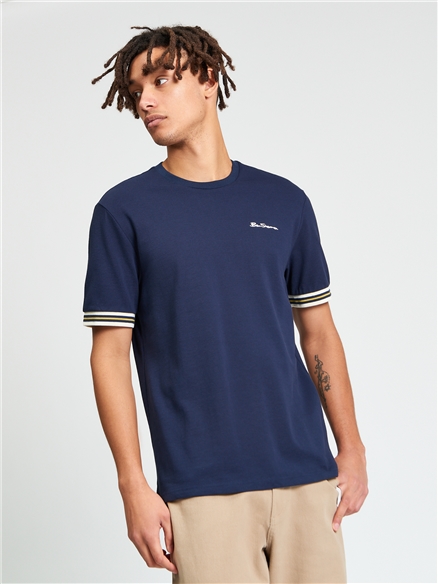 Pique Tipped Tee in Dark Navy