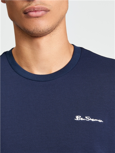 Pique Tipped Tee in Dark Navy
