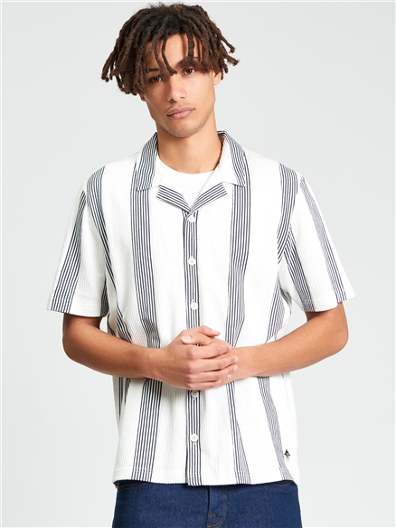  Short Sleeve Textured Candy Stripe Shirt in Snow White