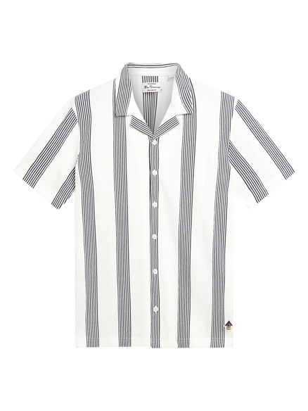  Short Sleeve Textured Candy Stripe Shirt in Snow White