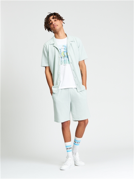 Short Sleeve Tri Colour Textured Shirt in MINT
