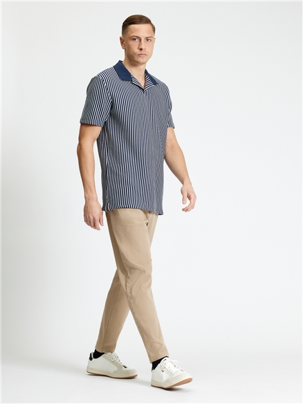 Short Sleeve Vertical Stripe Polo in Dark Navy