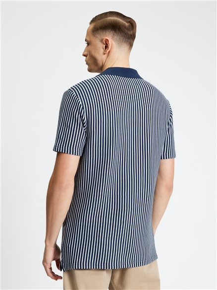 Short Sleeve Vertical Stripe Polo in Dark Navy