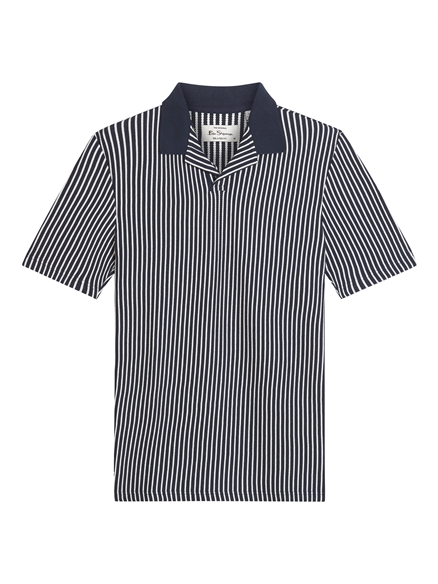 Short Sleeve Vertical Stripe Polo in Dark Navy