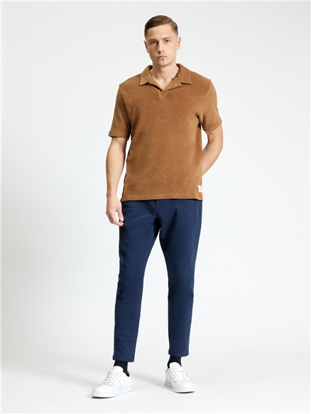 Short Sleeve Towelling Polo in Light Brown