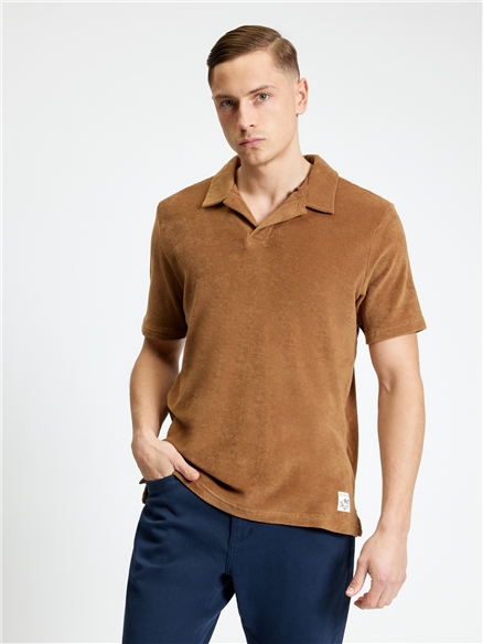 Short Sleeve Towelling Polo in Light Brown
