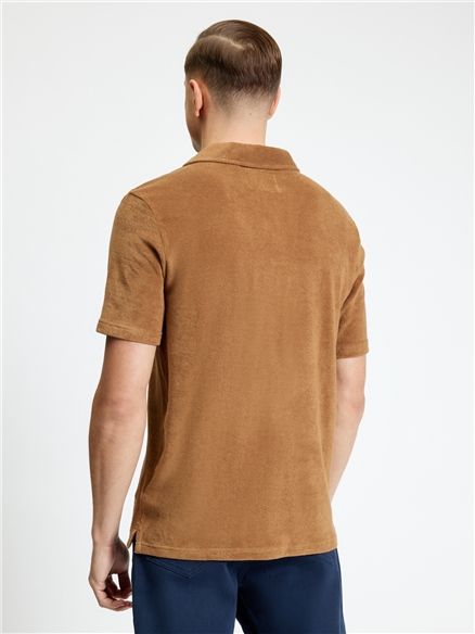 Short Sleeve Towelling Polo in Light Brown
