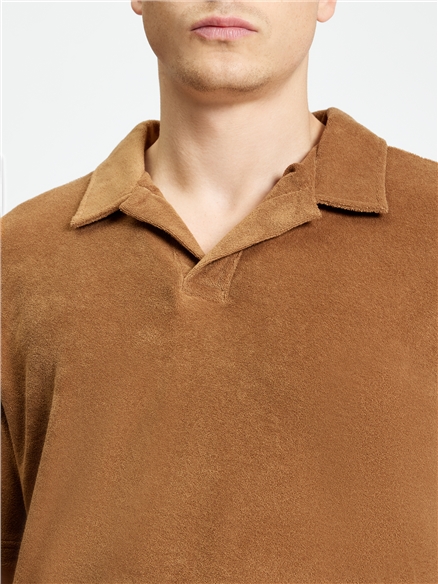Short Sleeve Towelling Polo in Light Brown