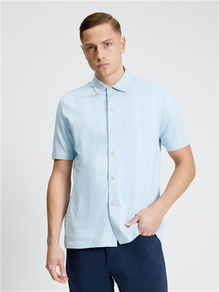 Vertical Textured Pique Shirt in Powder Blue