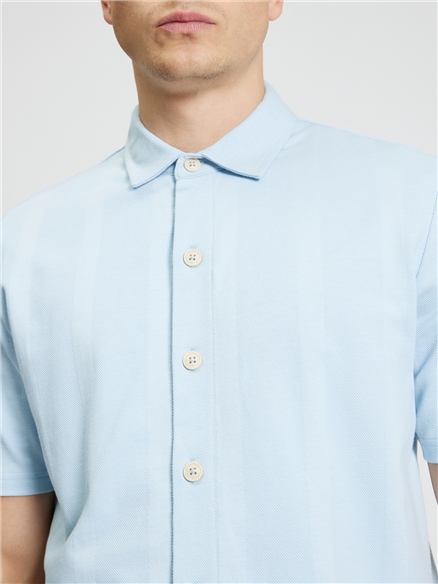Vertical Textured Pique Shirt in Powder Blue