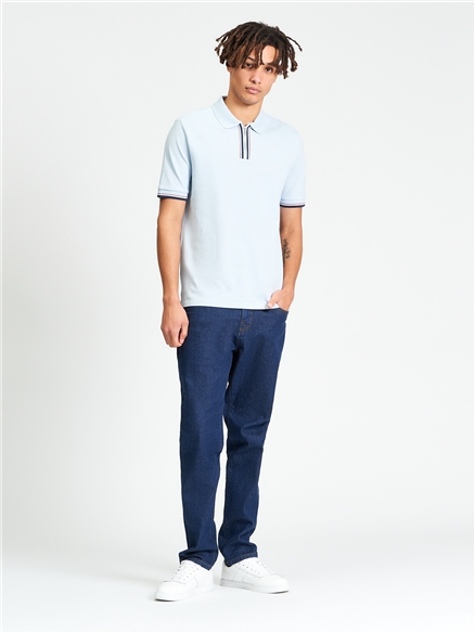  Short Sleeve Placket Interest Polo in Powder Blue