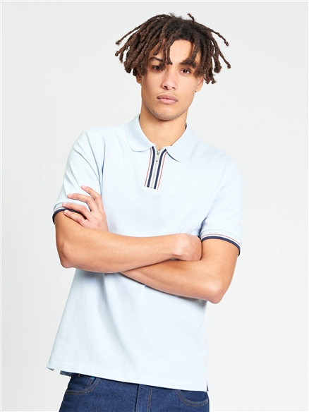  Short Sleeve Placket Interest Polo in Powder Blue