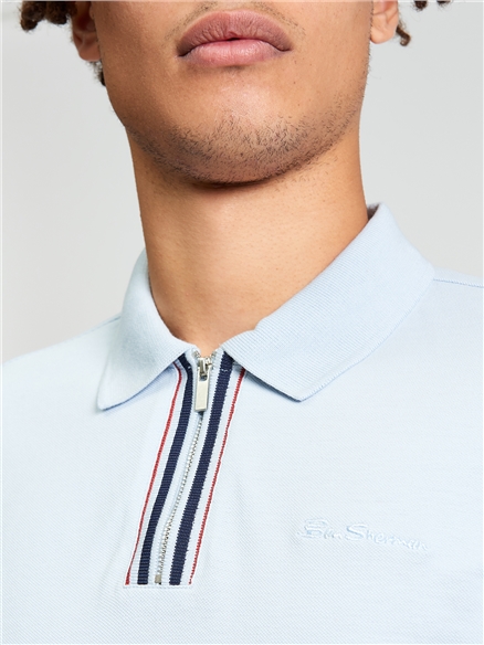  Short Sleeve Placket Interest Polo in Powder Blue