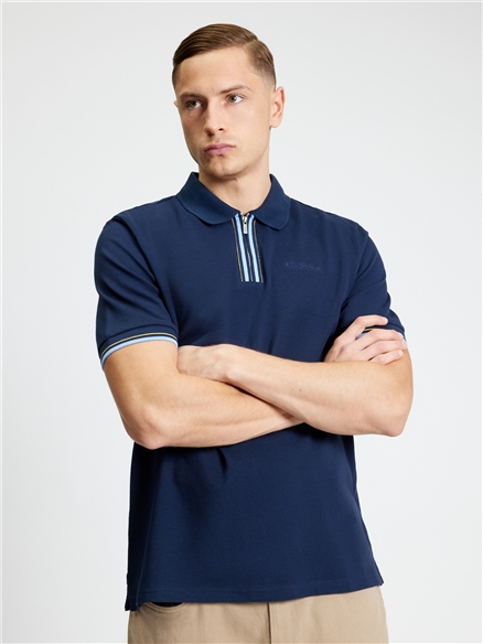  Short Sleeve Placket Interest Polo in Dark Navy