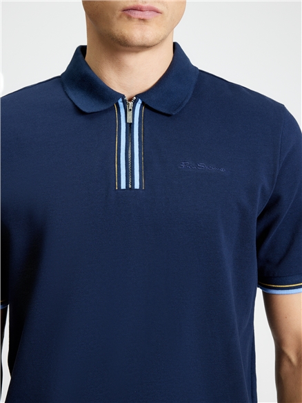  Short Sleeve Placket Interest Polo in Dark Navy