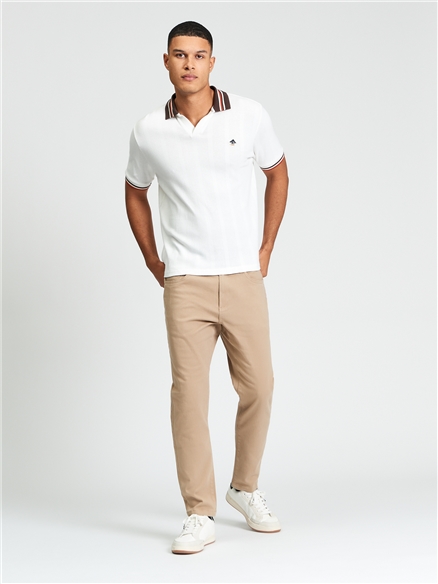 Short Sleeve Trim Block Open Neck Polo in Snow White