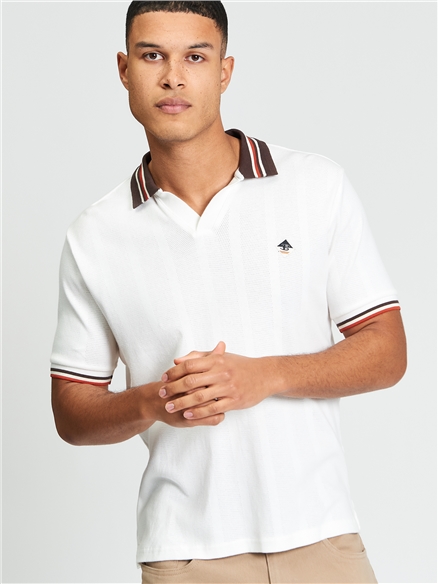 Short Sleeve Trim Block Open Neck Polo in Snow White