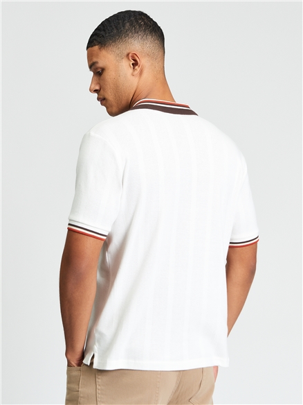 Short Sleeve Trim Block Open Neck Polo in Snow White