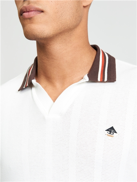 Short Sleeve Trim Block Open Neck Polo in Snow White