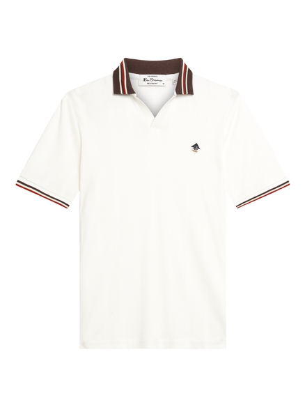Short Sleeve Trim Block Open Neck Polo in Snow White
