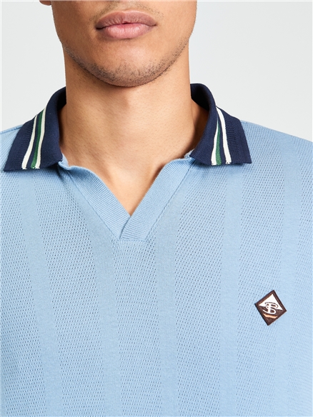 Short Sleeve Trim Block Open Neck Polo in Denim
