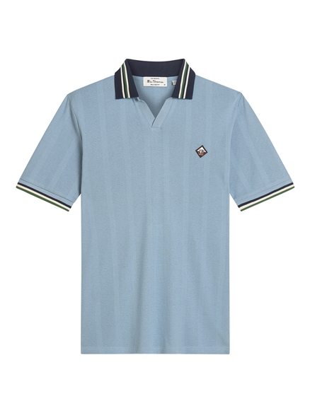 Short Sleeve Trim Block Open Neck Polo in Denim