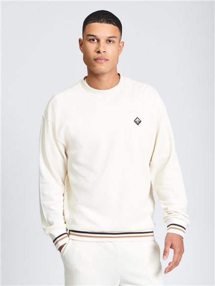 Textured Crew Neck in Oyster White