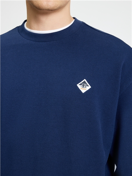 Textured Crew Neck in Dark Navy