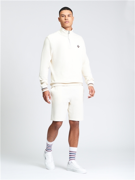 Textured Half Zip in Oyster White