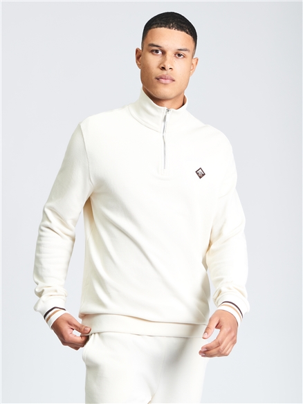 Textured Half Zip in Oyster White