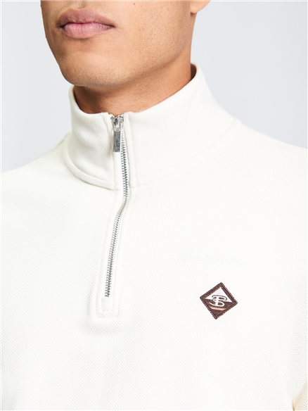 Textured Half Zip in Oyster White