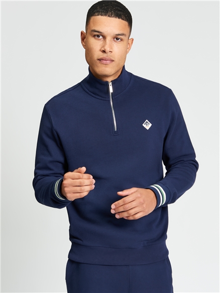 Textured Half Zip in Dark Navy