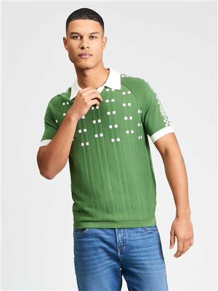 Short Sleeve Retro Sport Open Neck Polo in Fraser Green
