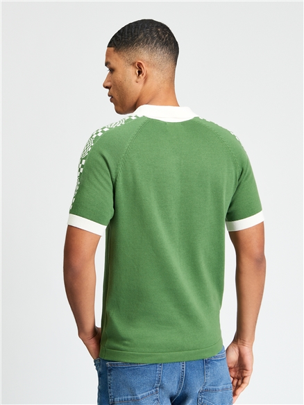Short Sleeve Retro Sport Open Neck Polo in Fraser Green