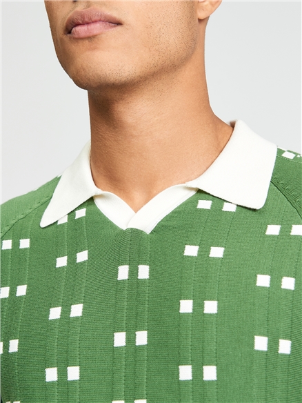 Short Sleeve Retro Sport Open Neck Polo in Fraser Green