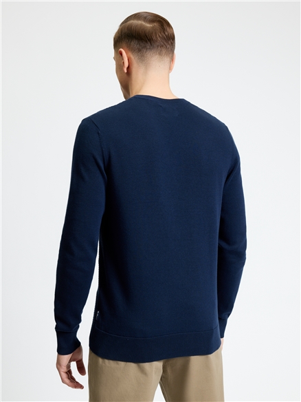 Textured Front Crew Neck in Dark Navy