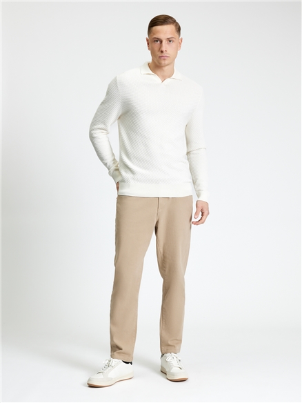 Textured Long Sleeve Open Neck in Ivory