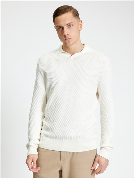 Textured Long Sleeve Open Neck in Ivory