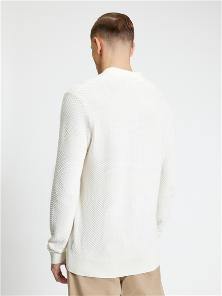 Textured Long Sleeve Open Neck in Ivory