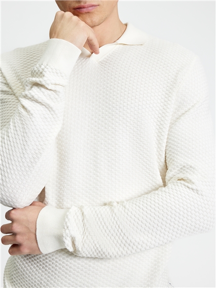 Textured Long Sleeve Open Neck in Ivory