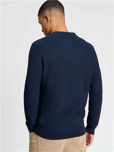 Textured Long Sleeve Open Neck in Dark Navy