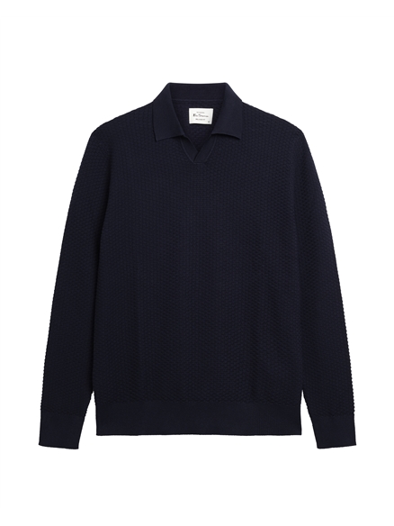 Textured Long Sleeve Open Neck in Dark Navy